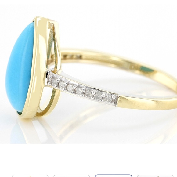 Hold Sleeping Beauty Turquoise & Diamond (natural) 10k Yellow Gold Ring - Picture 4 of 9